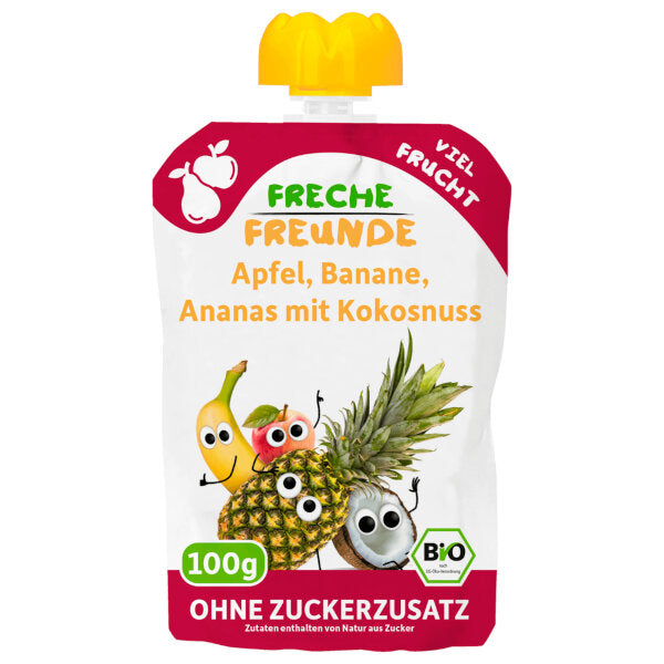 Freche Freunde Organic Apple, Banana & Pineapple Fruit Puree With Coconut Milk 100G