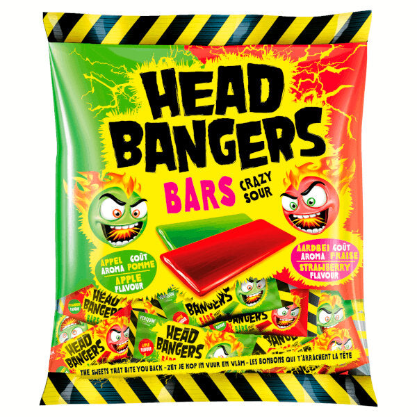 Head Bangers Crazy Sour Apple Strawberry Gummy Bars 200G