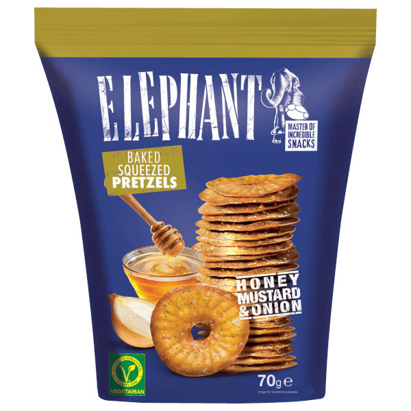 Elephant Baked Pressed Pretzels Honey Mustard &amp; Onion 70G