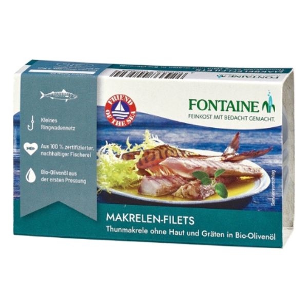 Fontaine Mackerel Fillets In Organic Olive Oil 120G