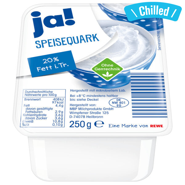 Quark 20% German Fresh Cheese - 250g (Chilled 0-4℃) (Best Before Date: 13/08/2026)