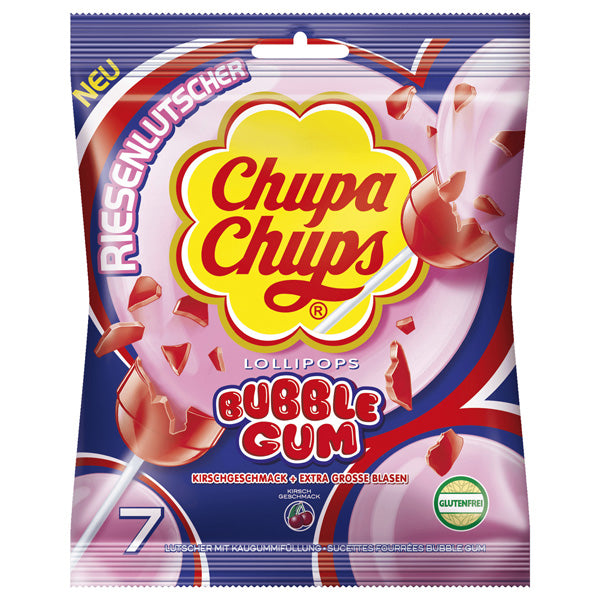 Cherry Flavored Bubble Gum Lollipops - 7 pcs (Parallel Import)