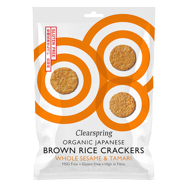Organic Japanese Brown Rice Crackers - Whole Sesame - 40g